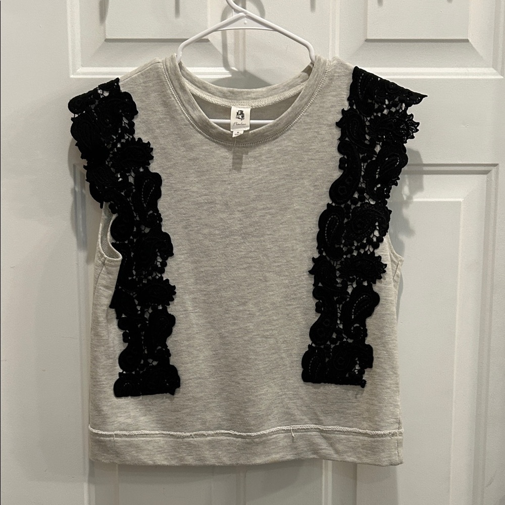 Stylish Gray Sweatshirt with Black Lace Accents